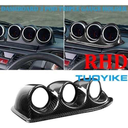 RHD Real Carbon Fiber Dashboard Instrument 3 Triple Pod Gauge Holder Cover Trim For Mitsubishi Lancer EVO 7th 8th 9th 2001-2007