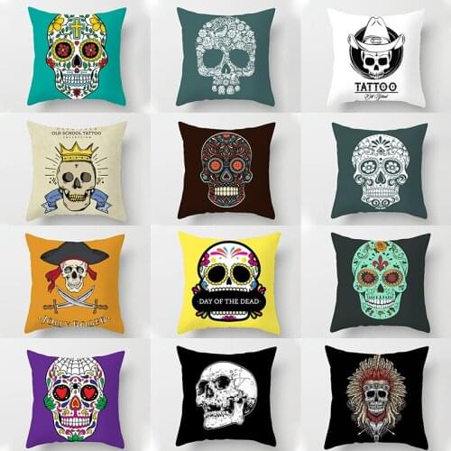 Halloween Pillowcase Skull Printed Peachskin Pillow Cover For Domestic Bedroom/Living Room Sofa Festival Decoration 45*45cm 1pc