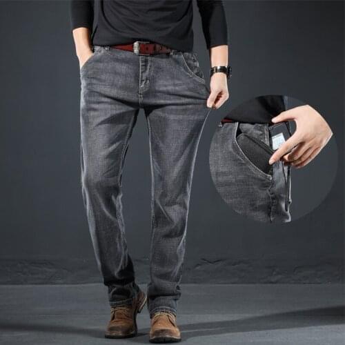 MenS Regular Oversized Stretch Jeans Business Loose Straight-Leg Casual Pants Male Autumn Winter New Plus Size Denim Trousers