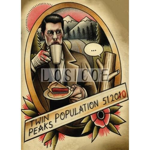 "TWIN PEAKS POPULATION" Tattoo Design Manuscript Painting Wall Art Retro Kraft Poster Wall Sticker Barber Shop Home Decor