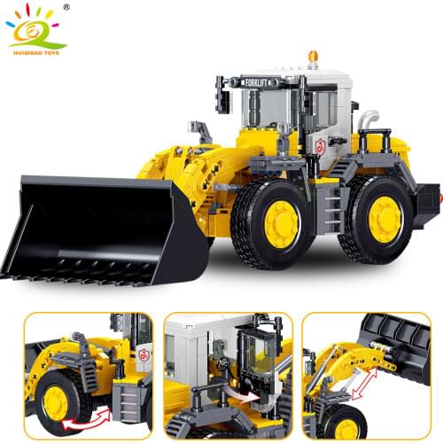 HUIQIBAO 732PCS Engineering Technical Bulldozer Truck Building Blocks City Construction Pushdozer Figures Bricks Toys Children