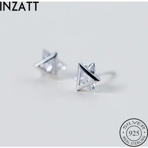 INZATT Real 925 Sterling Silver Zircon Triangle Stud Earrings For Fashion Women Minimalist Fine Jewelry ins Hot Accessories