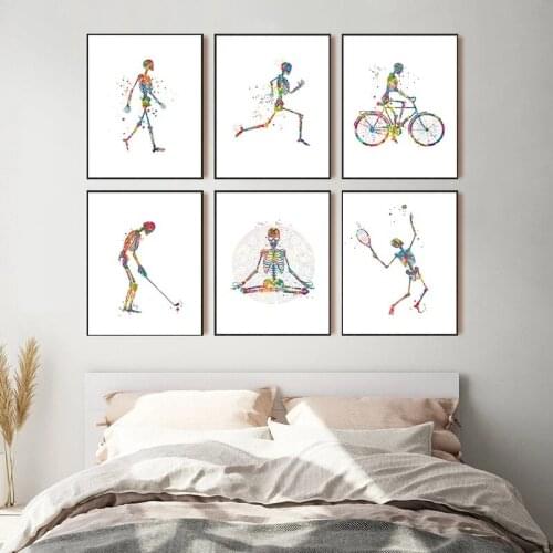 Work Out Skeleton Anatomy Walk Run Bike Wall Art Canvas Painting Nordic Posters and Prints Wall Pictures for Living Home Decor