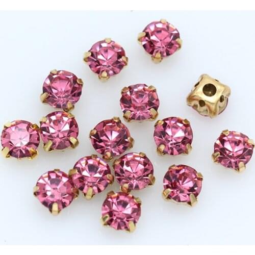 3/4/5/6/7/8/10mm Rose Color Crystal Round Rhinestones Flatback With Claw Sew On diamanté Stone For Clothes Wedding Dress Trims
