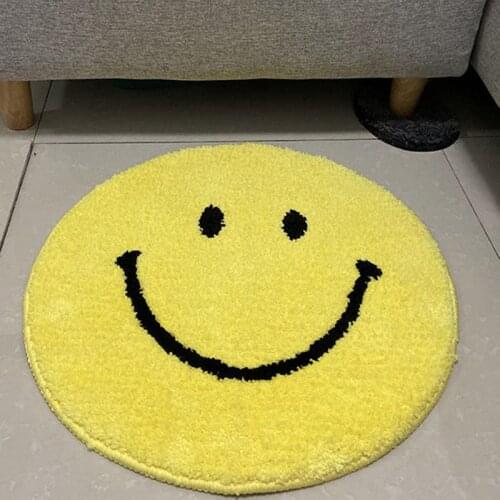 Smile Face Round Carpet Cartoon Soft Living Room Bedroom Rug Kids Room Children Anit-Slip Floor Mats