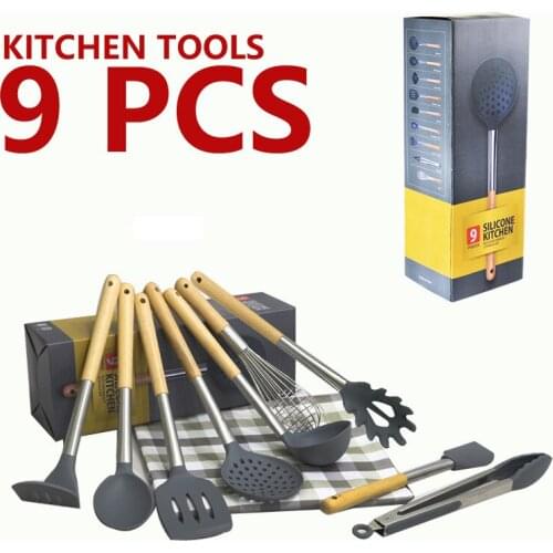 Kitchen Utensils Cooking Set Includes 9 Pieces Non-stick Cookware Spaghetti Server Soup Ladle Slotted Turner Whisk