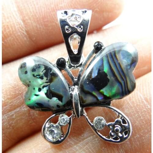 Natural Paua Abalone Shell butterfly Bead Pendant Alloy Jewelry making necklace for Women Vintage Jewelry Friendship Gifts F11