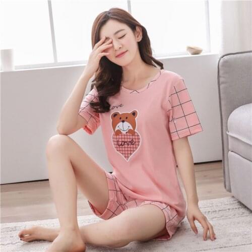 Summer Thin Pajamas Two-piece Suit Cute Printed Short-sleeved Shorts Milk Silk Ladies Home Clothing Pajamas