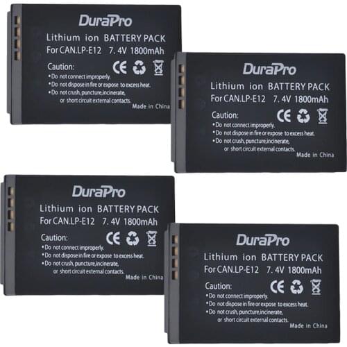 4 Pcs x DuraPro 7.2v 1800mAh LP-E12 LP E12 LPE12 Li-ion Rechargeable Battery For Canon 100D Kiss X7 Rebel SL1 Camera
