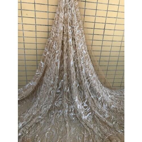 Fashionable tulle embroidery french net lace fabric S-686824 with beads embroidered tulle