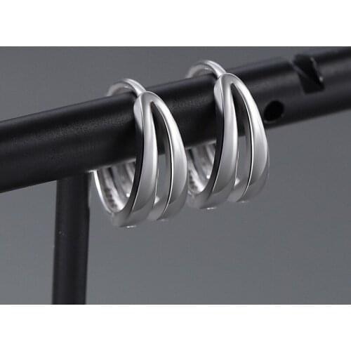 Fashion Stainless Steel Circle Hoop Earring Simple Double Lap Earrings Titanium Steel Hip Hop Personality Men Earrings Jewellry