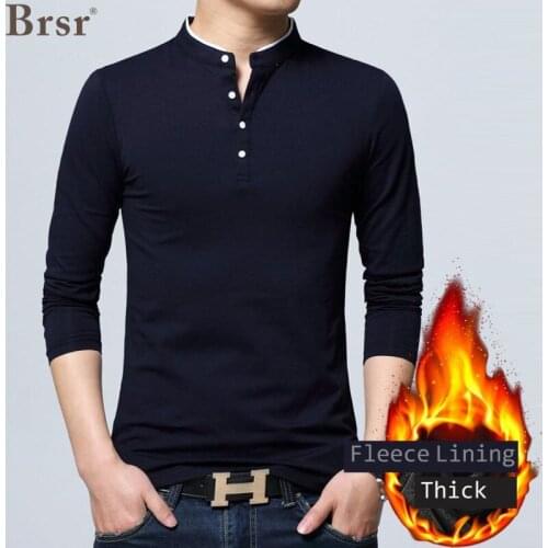 Autumn Winter Oversized T-shirt Men Clothes V-Neck Plus Velvet Long Sleeved Argyle Design Solid Color Tshirts Casual Clothing