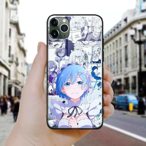 Re Zero Rem anime cute art Soft Silicone Glass Phone Case Cover Shell For iPhone SE 6 6s 7 8 Plus X XR XS 11 12 Mini Pro Max