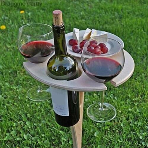 Outdoor Wine Round Table Portable Picnic Table Wine Glass Racks Collapsible Racks Outdoor Mini Wooden Tables Outdoor Furniture