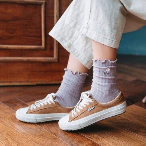 New Woman Socks In Tube Cute Lace Socks Embroidered Cotton Socks Japanese Casual Girl Style Korean Flower Socks Retro Ruffle Sox
