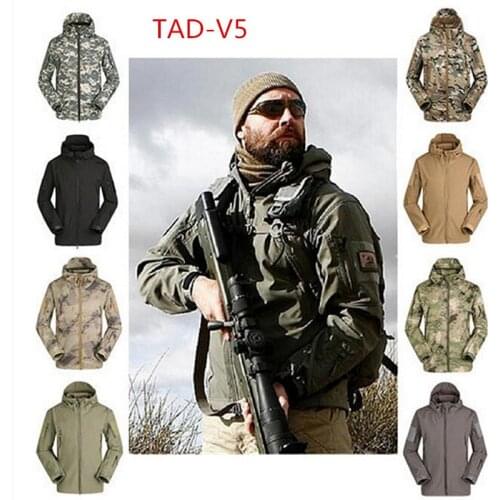 New High Quality 16 Shark Skin Soft Shell Jacket; Tad V 5 Tactical Camouflage Army Bomber Jack Windproof and Waterproof Suit