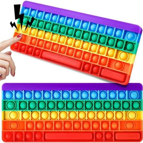 Rainbow Keyboard Pop Push Fidget Toys Bubble Squishy Reliver Stress Toy Adult Antistress Poppete Popete Desktop Toy Gifts Kids