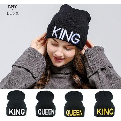 Beanies Cap KING QUEEN Letter Embroidery Warm Winter Hat Knitted Wool cap Hip Hop Men Women Lovers Street Dance Bonnet Black