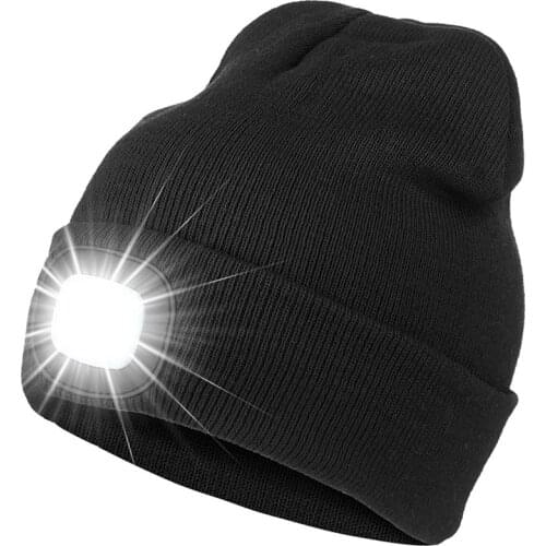 LED Beanie Hat with Light, Rechargeable Bright LED Headlight Cap, Unisex Winter Warm Knitted Hats, for Running Hiking