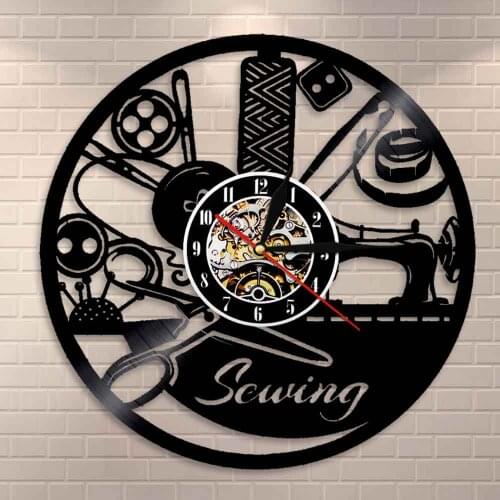 Sewing Machine Contemporary Wall Clock Seamstress Sewing Room Decor Sewing Tools Vinyl Record Clock Fashion Store Wall Art