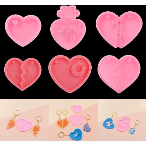 1 Pcs 6 Style Love Heart-Shaped Silicone Mold Pendant UV Resin Epoxy Casting Molds for DIY Resin Silicone Jewelry Making Tools