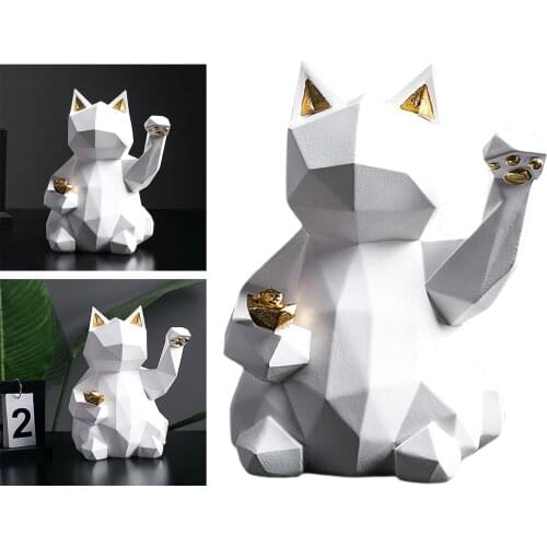Lucky Cat Resin Figurine Lifelike Animal Sculpture Statue Home Decoration