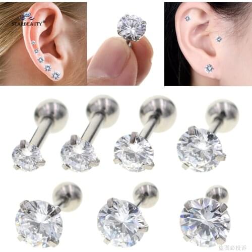 2pcs/lot 16G 2~8mm Sparkling Bijoux Stud Earrings Tragus Piercing Helix Piercing Clear Zircon Ear Jewelry Pircing Suit any Age