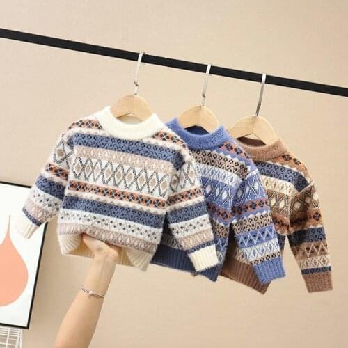 Boys' sweater childrens Korean-style childrens clothing thickened knitwear imitation mink velvet childrens autumn and winter
