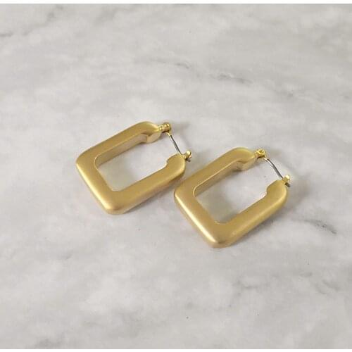TIMEONLY Matte Gold Rectangular Hoop Earrings for Women Chunky Hollow Out Geometric Earring Statement Jewelry Modern Thick Hoops