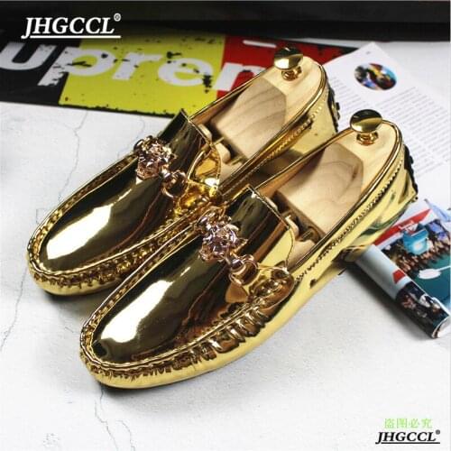 Young Casual Loafers Shoes Large Size 47 48 Patent Leather Handmade Men Shoes Rubber Non-Slip Driving Men Footwear A14