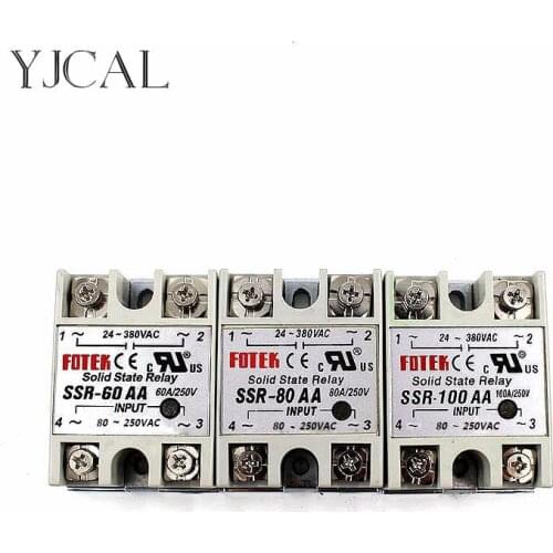 Solid State Relay SSR 60AA SSR 80AA SSR 100AA Single Phase Solid State Relay AC Control AC Relais 80-250VAC TO 24v 380VAC SSR
