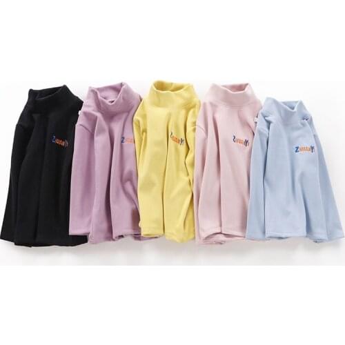 Spring & Autumn Kids Hoodie Casual Toddler Girl Clothes One Piece Tops Letter Long Sleeve T-shirts Round Neck Or Turtleneck