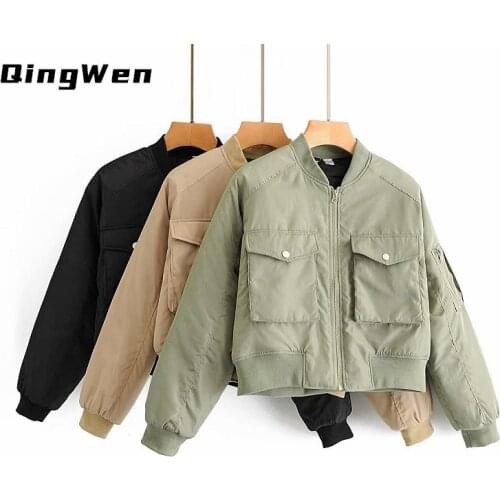 2021 New Women Winter Bomber Military Green Jacket Femme Top Oversized Outerwear Streetwear Coat Parkas casaco feminino inverno