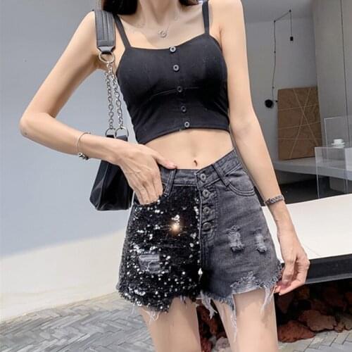 Summer Sequins Denim Shorts Female Plus Size S~2XL Vintage Women Jeans Shorts Tassel Denim Shorts High Quality Wash Jeans LU1202