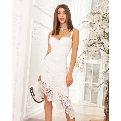 Women Party Dresses Spaghetti Stap Sleeveless Patchwork Lace Knee Length Sexy Party Dresses 2020
