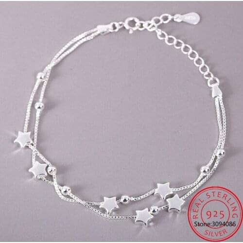 Brand Fashion 925 Sterling Silver Tassel Star Bracelets for Women Chains Bracelets Summer Beach Jewelry