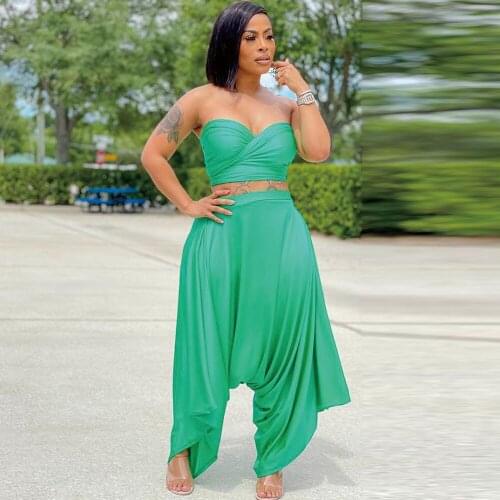 Women Set Summer Clothing 2021 Multiple Ways To Wear Bralette Tube Crop Top and Loose Baggy Jogger Sweatpant 2 Piece Tracksuit