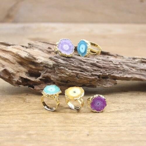 Beautiful Color Natural Solar Quartz Ring Healing Crystal Geode Druzy Drusy Adjustable Ring Women Fashion Jewelry Bulk,QC4122