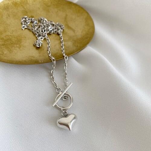Simple Love Heart Charm Pendant Necklace Silver Color OT Clasp Chain Necklace For Women Jewelry Gifts