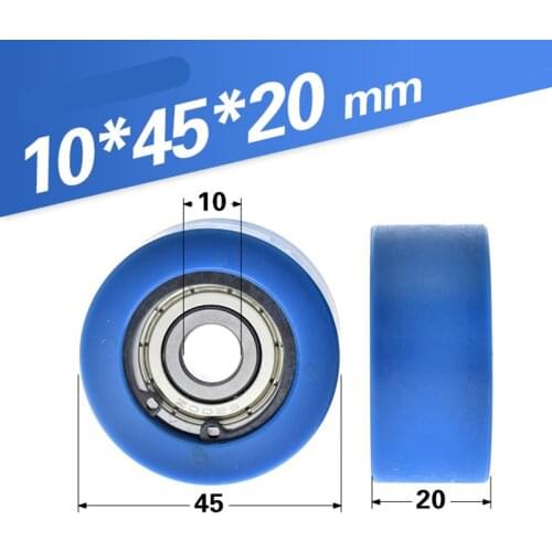 1pcs 10*45*20mm flat wheel roller pulley with clip spring, embedded 6200zz bearing, nylon passive wheel