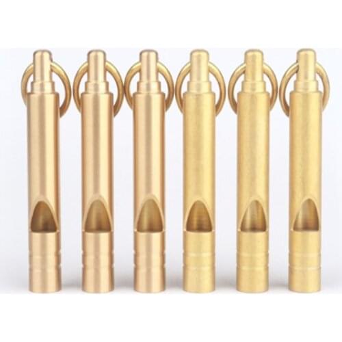 1pcs 9.5*50mm wholesale Pure Brass whistle Mini Keyring Keychain Copper whistles Outdoor Emergency Survival tool
