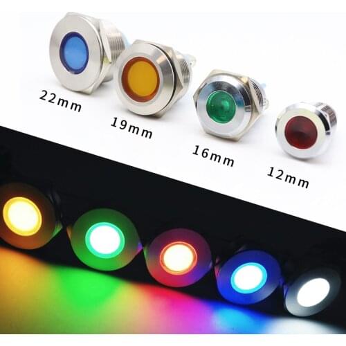 16MM 19MM 22MM Metal LED Warning Indicator Light Waterproof IP67 Signal Lamp Pilot Wires 3V 5V 12V 220V Red Blue Green White