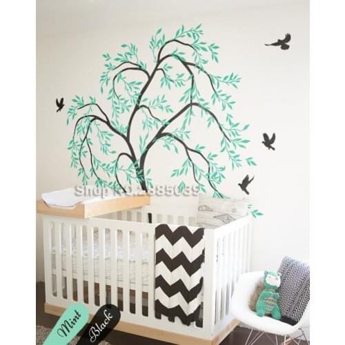 2m Tall Tree Wall Decal With Birds Creative Large Tree In The Wind Wall Art Mural Sticker Nursery Wall Decor DIY Wallpaper LC583