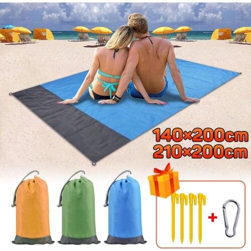 2x2.1m Waterproof Pocket Beach Blanket Folding Camping Mat Mattress Portable Lightweight Mat Outdoor Picnic Mat Sand Beach Mat