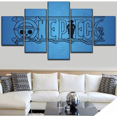 5 Panel Anime One Piece Logo HD Canvas Posters Wall Art Pictures Paintings Accessories Home Decor Living Room Decoration