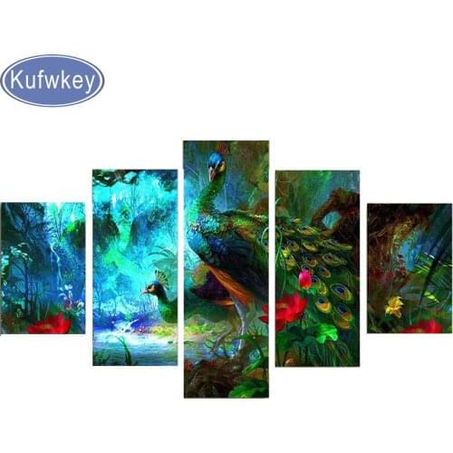5 pcs,Full Square 5D DIY Diamond Painting peacock Diamond Embroidery Cross Stitch,Mosaic diamond picture Rhinestone home decor