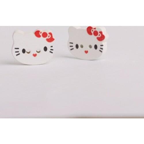 50pcs White Coat Wooden Decorative Cat Buttons Animal Cartoon Kitty Cute Sewing Pattern 2 Holes 16x20mm Flat back Scrapbooking