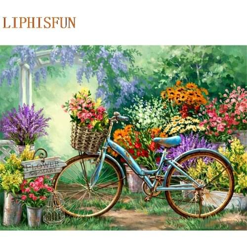 Diamond Painting Cross Stitch Full Square Round Picture of Rhinestone DIY Mosaic Embroidery Bicycle Garden New Year Gift