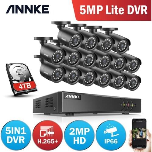 ANNKE 1080P H.264+ 16CH CCTV Camera DVR System 16pcs IP66 Waterproof 2.0MP Bullet Cameras Home Video Security CCTV Kit