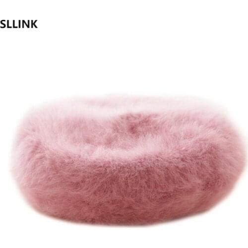 Beret female autumn winter Korean version simple and versatile Angora rabbit hair bud Hat Black Retro British painter hat